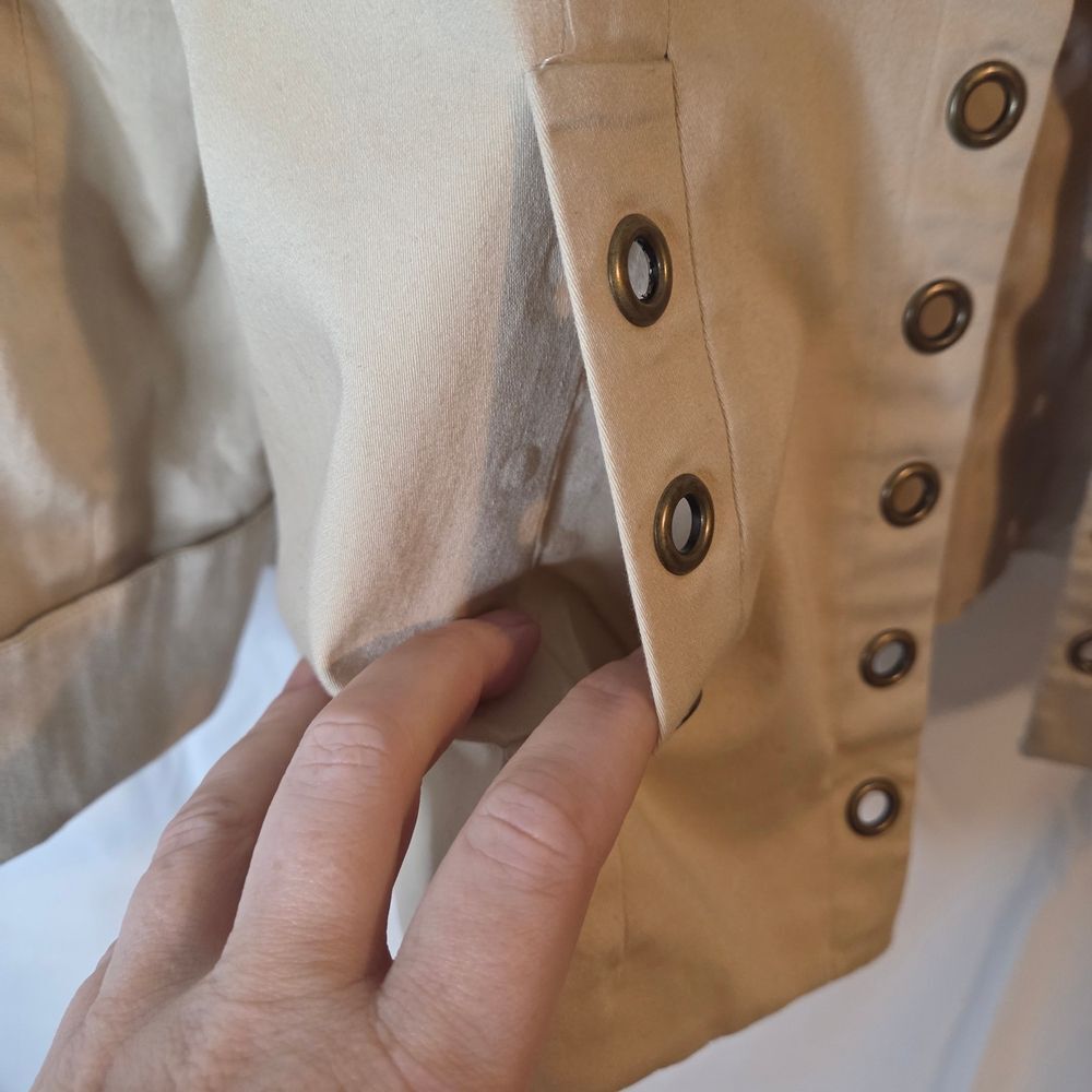Y2K Grommet Jacket Cream Utility Military Style Cotton Stretch Minimalist Sz 10 - Picture 4 of 10